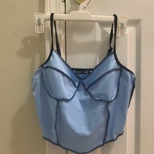 SHEIN Baby Blue Crop Top with Black Detail